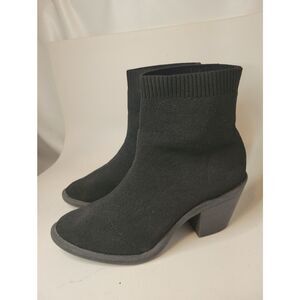 Black Knit Sock Booties with Block Heel